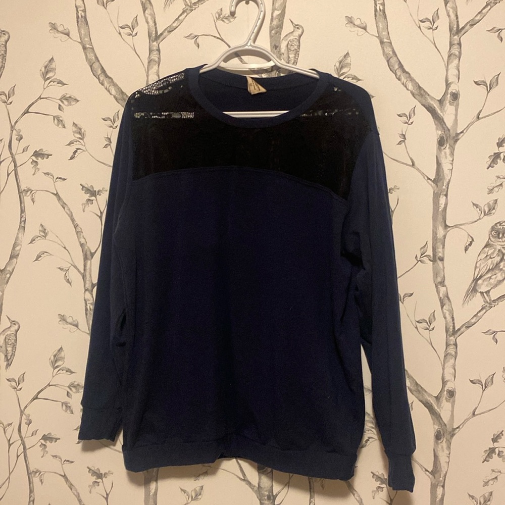 Buttercream, clothing, navy, and black lace sweatshirt